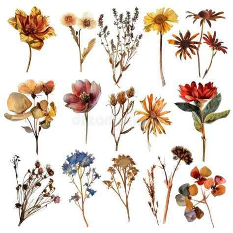 Collection Of Dried Flowers And Wildflowers Isolated On White