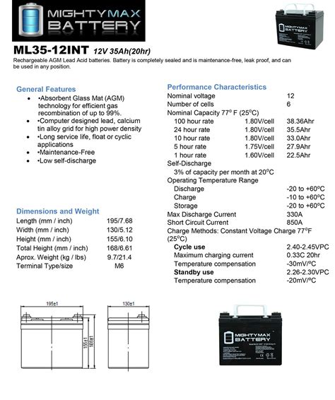 Mighty Max Ml35 12 Internal Thread Powerful 12v 35ah Battery Replaces Pride Mobility Revo