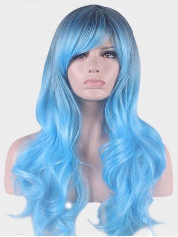 Long Inclined Bang Colormix Wavy Synthetic Party Cosplay Wig Ombre