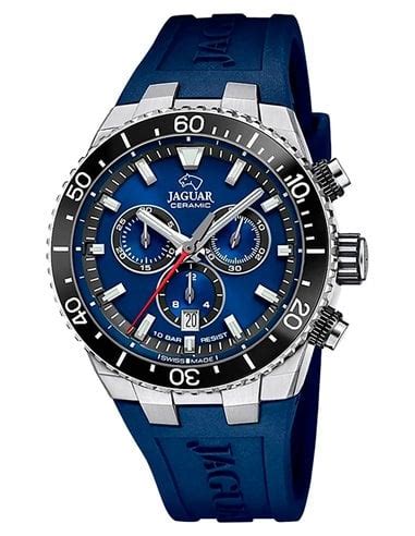 Reloj Jaguar J1021 1 Diplomatic Correa De Goma Azul Y Esfera Azul