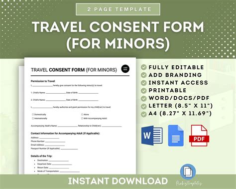 Travel Consent Form For Minors Minor Travel Authorization Form Child