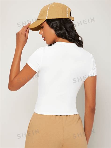 Shein Basics Solid Form Fitted Tee Shein Usa