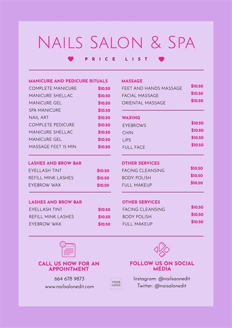 Editable Price List Template For Nails Salons Lista De Precios