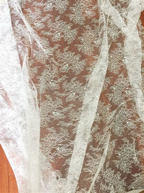 1 Yard Off White Clear Sequin Bridal Veil Lace Fabric Wedding Etsy