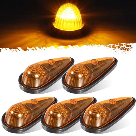 Amber Led Teardrop Cab Marker Lights Kit Gray Base Dot Off