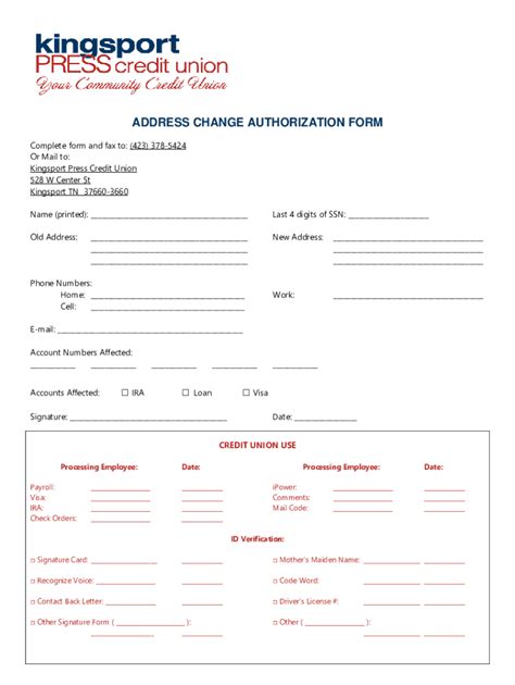 Fillable Online Address Change Authorization Form Kpcu Org Fax Email