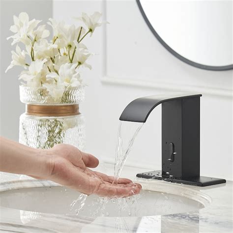 Bwe Matte Black Single Hole Touchless Bathroom Sink Faucet With Drain