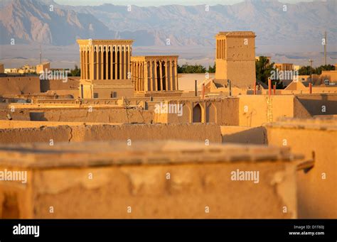 View Of The City With Traditional Windcatchers Badgir Yazd Iran