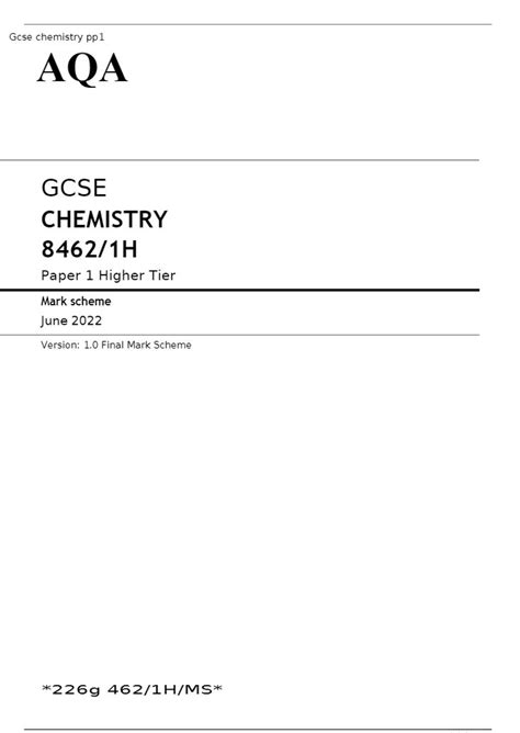 Aqa Gcse Chemistry Paper And Higher Tier June Question Paper