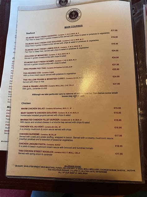 Menu At Mary Barry S Bar Ireland Kilmore Village