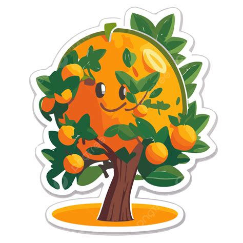 Smiling Orange Tree Sticker On A White Background Clipart Vector