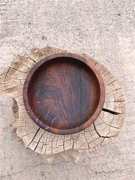 Hand Carved Bowl Walnut Wood Brown Morocco Fair Trade Morocco Anou