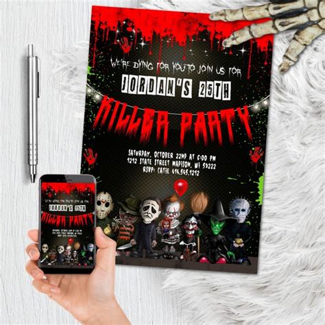 Halloween Birthday Invitation Killer Party Horror Movie Party Invite