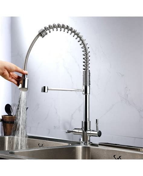 Modern Chrome Design Kitchen Dual Lever Mixer Tap With Pull Out Spray Spout