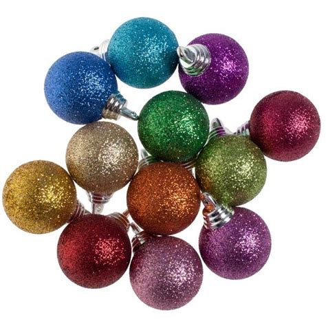 Gisela Graham Tube Of 12 Multicoloured Glitter Baubles 35mm Glass Christmas Ornaments