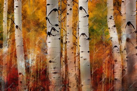 Premium AI Image | A painting of aspen trees with fall colors.