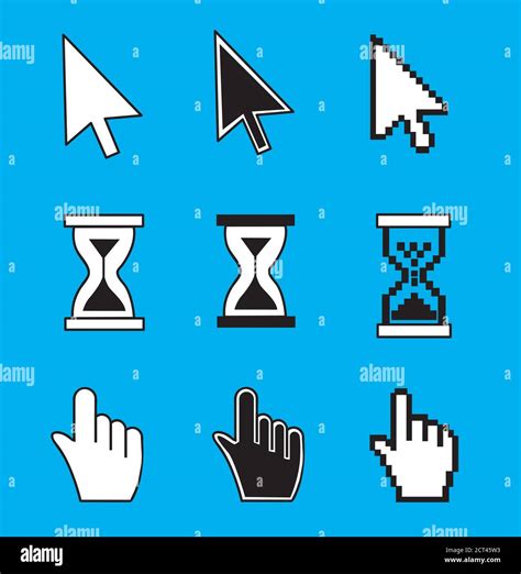 Cursor Set Mouse Hand Arrow Hourglass Vector Illustration Stock