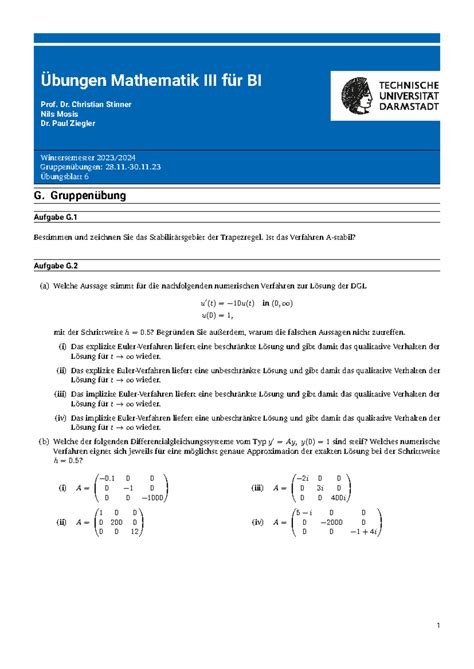 Uebung 6 Mathe 3 Übungen Mathematik III für BI Prof Dr Christian