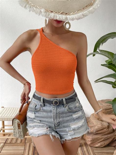 Shein Priv Two Tone Tie Backless One Shoulder Crop Top Sugar Eg