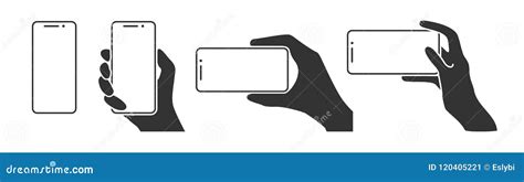 Hands Holding A Phone In Horizontal And Vertical Positions Stock