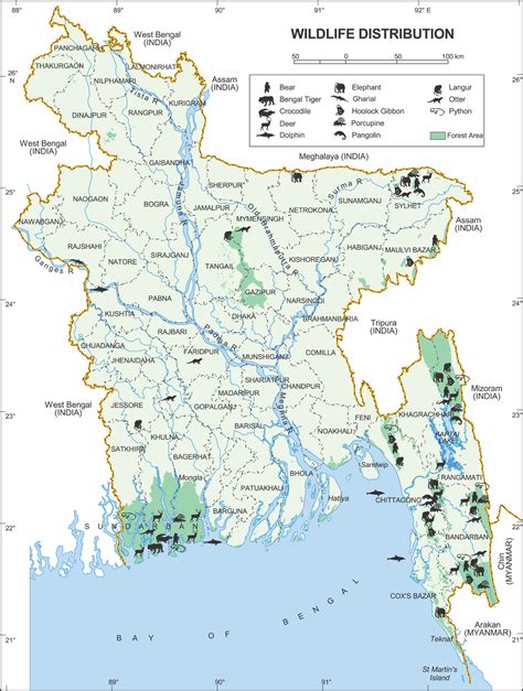 Maps of Bangladesh: Wildlife Distribution: Bangladesh