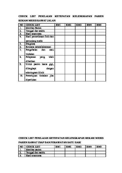 CHECK LIST Contoh PENILAIAN KETEPATAN KELENGKAPAN PASIEN PDFCOFFEE