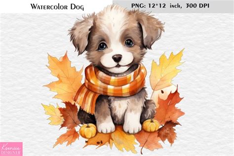 Fall Dog Printable |Cute Watercolor Puppy (2780958)