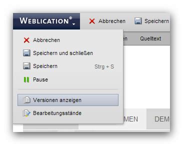 Weblication CMS Onlinedokumentation Datei Versionsverwaltung