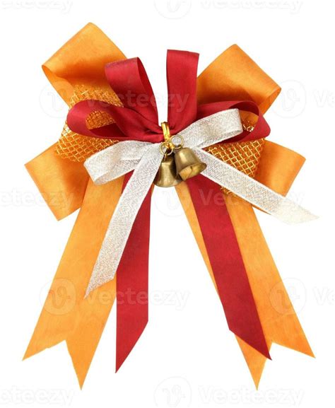 Orange Ribbon And Bow Isolated On White Background With Clipping Path