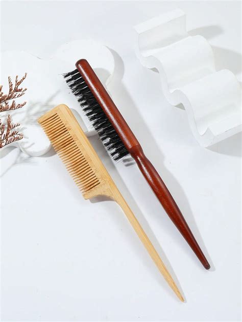 Wooden Bristle Teasing Brush Set 2pcs Teasing Comb With Rat Tail Pick For Hair Sectioning Rat