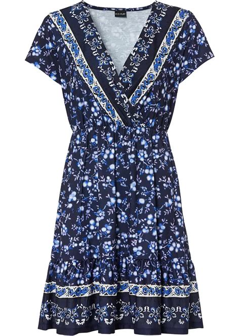 Feminines Kleid Mit Sommerlichem Print Blau Regular Bonprix