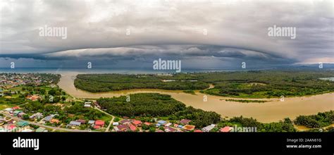 Arcus clouds over Papar, Sabah. An arcus cloud is a low, horizontal cloud formation, usually ...