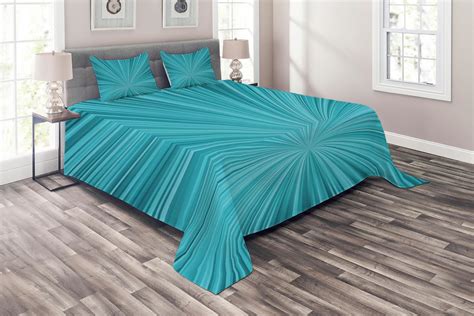 Teal Coverlet Set Queen Size, Abstract Vortex Design with Fireworks Celebration Stylized ...