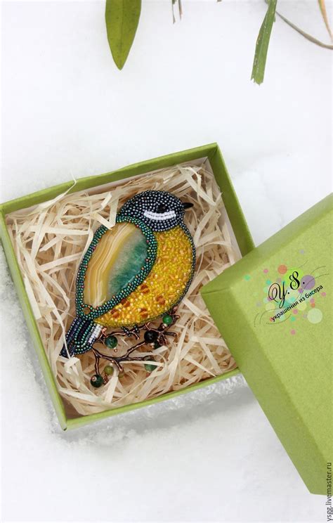 Слепченко Юлия украшения из бисера Брошь "Синичка" | Бисерные украшения ...