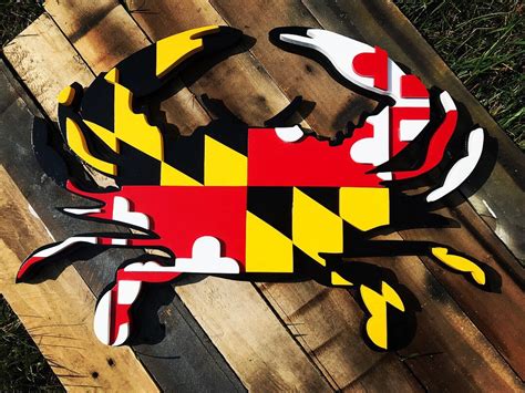 D Maryland Flag Crab Wall Art Md Baltimore Mancave Etsy