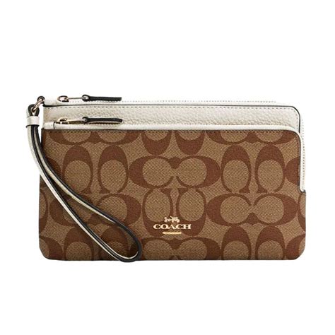 V N Coach Double Zip Wallet In Signature Canvas C M U N U Khaki