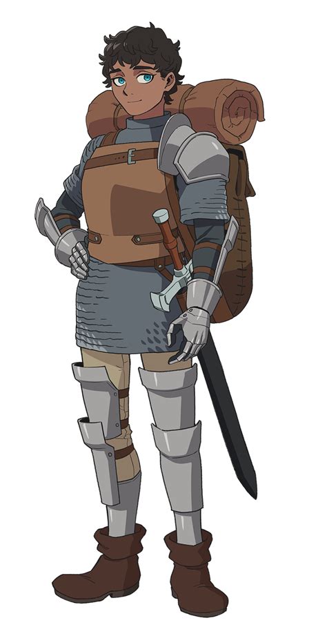 Kabru Dungeon Meshi Highres Official Art 1boy Armor Backpack Bag Black Hair Blue Eyes