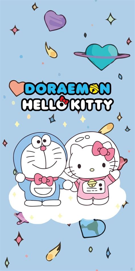 Doraemon Ft Hello Kitty Cute Kan Kartun Kartu Lucu Wallpaper Iphone