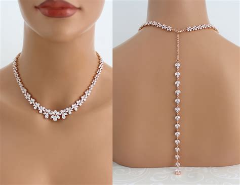 Rose Gold Backdrop Necklace Bridal Back Necklace Bridal Etsy