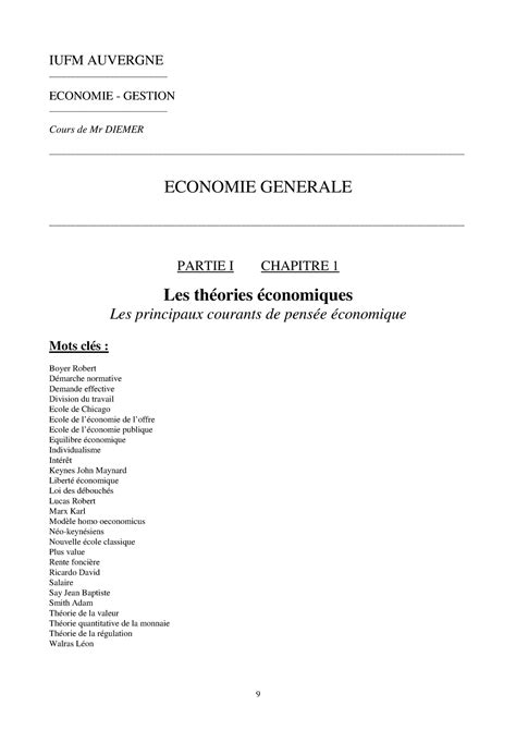 Economie Generale Les théories économiques Les principaux courants de