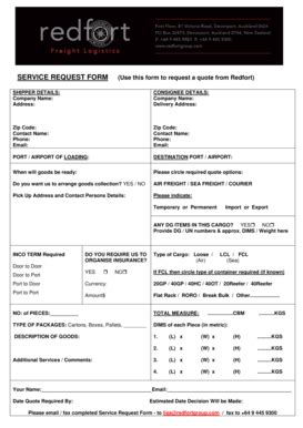 Fillable Online Service Request Form Srf Redfort For Freight