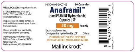 Anafranil™ Clomipramine Hydrochloride Capsules Usp 25 Mg 50 Mg And