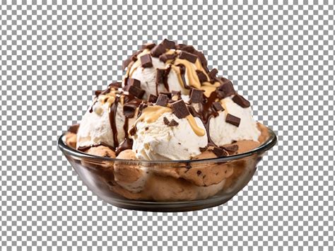 Premium PSD Tasty Moose Track Ice Cream Bowl Isolated On Transparent