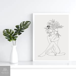 Flower Naked Woman Line Art Abstract Woman Body Line Drawing