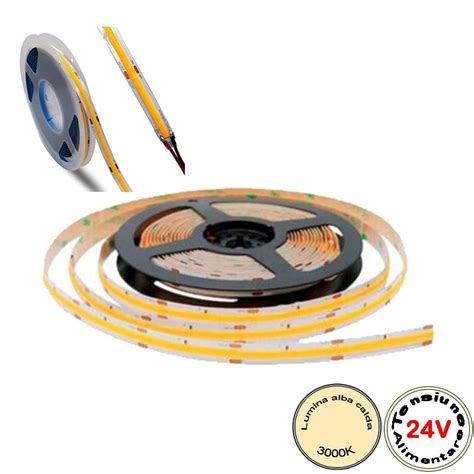 Banda Led Cob 24v 12w M 3000k Rola 5m Ip20