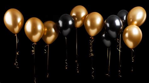 Premium Photo | Gold balloons on black background Gold balloons background Golden balloons