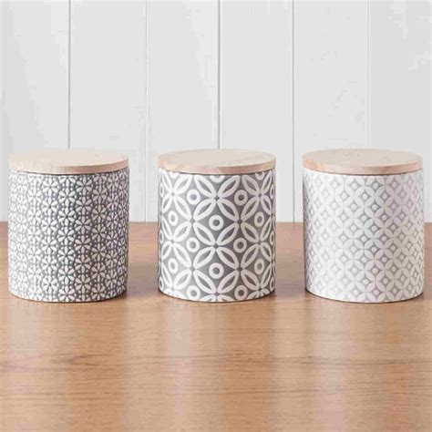 Grey Geometric Ceramic Tea Coffee Sugar Jars Canisters Tea Coffee