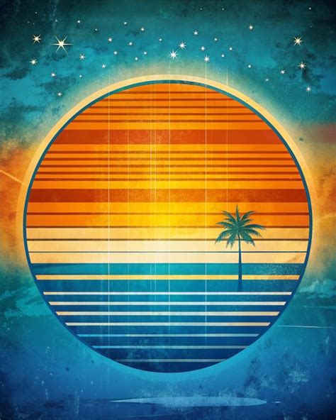 Vibrant Sunrise Retro Poster Art Sunburst Design Pop Art Premium Ai