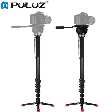 Puluz Aluminum Alloy Camera Monopod With Mini Tripod Hydraulic Damping Gimbal For Canon Nikon