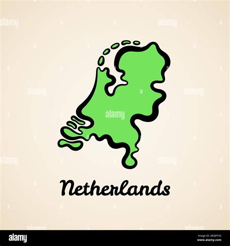 Green Simplified Map Of Netherlands With Black Outline Stock Vector